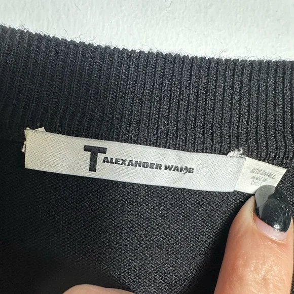 T Alexander Wang Merino Wool V Neck  Designer Black Sweater Dress Size Small - Picture 8 of 16